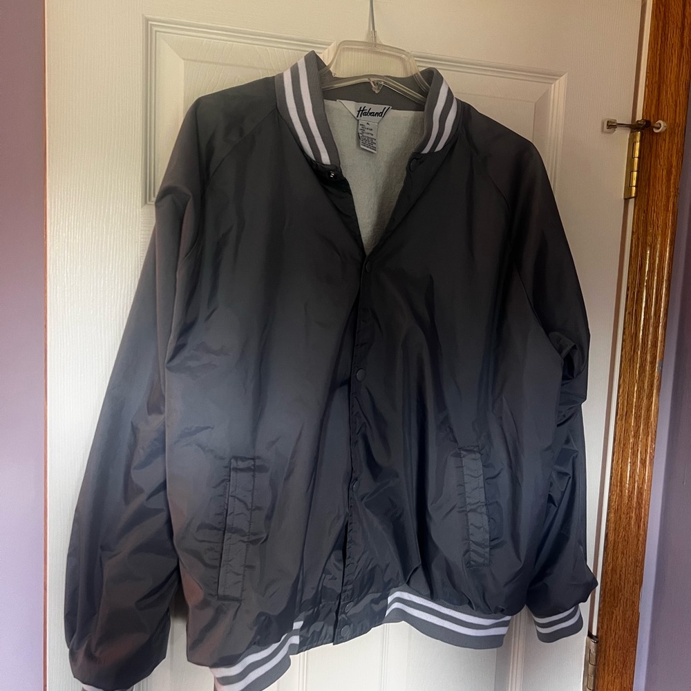 Haband Varsity Jacket with Striped Trim Men's XL‎ Gray and White EUC